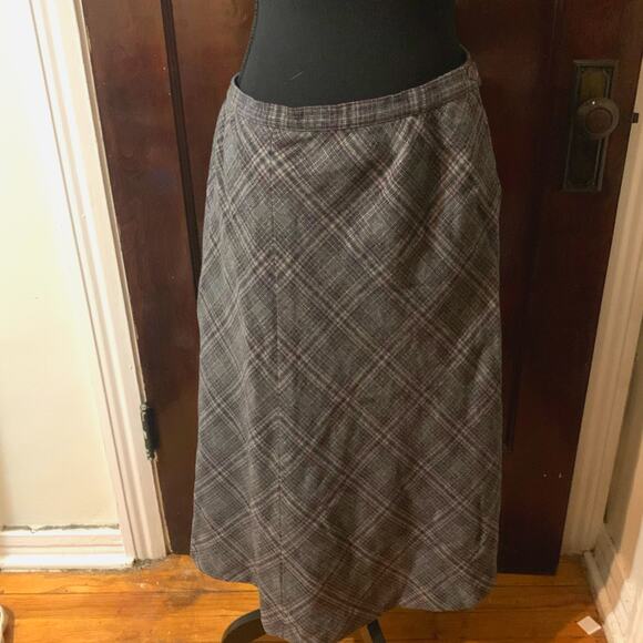Vintage 1970s Pendleton Virgin Wool Midi Skirt Gray Diamond Plaid Sz 16 - Picture 9 of 12